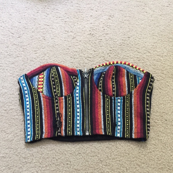 Forever 21 Tops - Colorful strapless front zip crop top